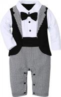 infant boy tuxedo suit outfit 3-piece set - long sleeve gentleman jumpsuit, vest coat & beret hat for weddings. logo