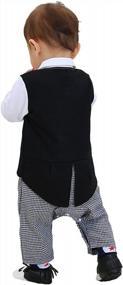 img 1 attached to Infant Boy Tuxedo Suit Outfit 3-Piece Set - Long Sleeve Gentleman Jumpsuit, Vest Coat & Beret Hat For Weddings.