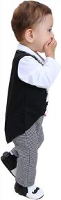 img 2 attached to Infant Boy Tuxedo Suit Outfit 3-Piece Set - Long Sleeve Gentleman Jumpsuit, Vest Coat & Beret Hat For Weddings.