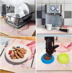 img 1 attached to PAMISO Coffee Maker Mat 23X15In Rubber Backed Absorbent Dish Drying Placemat Kitchen Sink Pet Feeding Pink Marbling