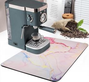 img 4 attached to PAMISO Coffee Maker Mat 23X15In Rubber Backed Absorbent Dish Drying Placemat Kitchen Sink Pet Feeding Pink Marbling