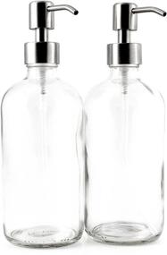 img 4 attached to 🧴 Cornucopia 16-Ounce Clear Glass Boston Round Bottles with Stainless Steel Pumps (2 Pack): Ideal Soap Dispenser for Essential Oils, Lotions, and Liquid Soaps