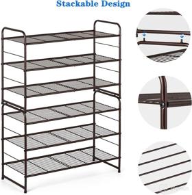 img 3 attached to 👠 Bronze 3-Tier Stackable and Adjustable Wire Grid Shoe Rack Organizer for Closet, Bedroom, and Entryway - Bextsrack