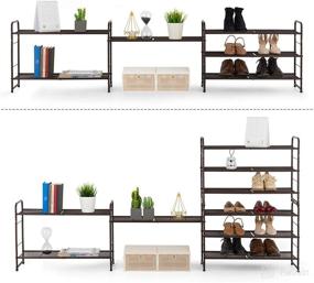 img 1 attached to 👠 Bronze 3-Tier Stackable and Adjustable Wire Grid Shoe Rack Organizer for Closet, Bedroom, and Entryway - Bextsrack