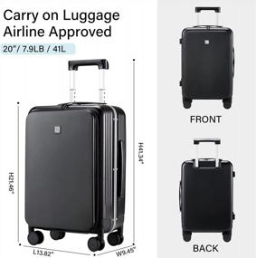 img 2 attached to 20-Inch Jet Black Hanke Upgrade Carry On Luggage With Front Laptop Pocket, Rolling Suitcase With Spinner Wheels And TSA Lock, Aluminum Frame PC Hardside Travel Luggage For Women & Men