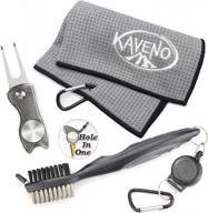 complete golf accessory set: cleaning, marking, and repairing made easy with kaveno's microfiber waffle towel and groove cleaner tool logo