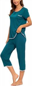 img 1 attached to Comfortable Sleepwear For Women: MINTLIMIT'S Short Sleeved Top And Capri Pants Pajama Set