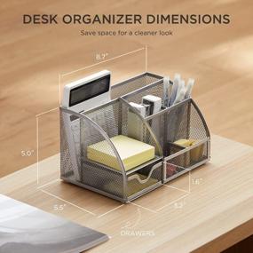 img 1 attached to FURNINXS Mesh Desk Organizer With 7 Compartments, Office Desktop Supplies With Drawer, Metal Stationary Organizer Desk Caddy Pencil Holder, Silver