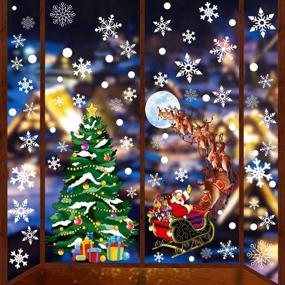 img 4 attached to Winter Wonderland: VEYLIN'S 400Pcs Large Christmas Window Clings Featuring Snowflakes, Santa Claus, And Christmas Trees For Perfect Winter Decorations