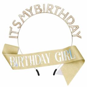 img 4 attached to Light Gold Birthday Crown & Sash For Women: The Perfect Gift For Her Special Day!