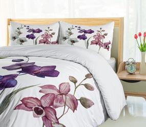 img 1 attached to 🌺 Ambesonne Watercolor Flower Duvet Cover Set with Clear Background, Exotic Orchid Blooms, 3-Piece Decorative Bedding Set with 2 Pillow Shams, King Size, Rose Purple