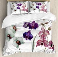 🌺 ambesonne watercolor flower duvet cover set with clear background, exotic orchid blooms, 3-piece decorative bedding set with 2 pillow shams, king size, rose purple logo