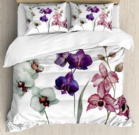 img 4 attached to 🌺 Ambesonne Watercolor Flower Duvet Cover Set with Clear Background, Exotic Orchid Blooms, 3-Piece Decorative Bedding Set with 2 Pillow Shams, King Size, Rose Purple