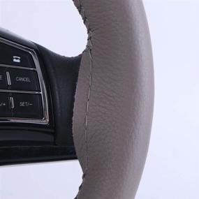 img 1 attached to 🚗 Gray Genuine Leather 15" Standard Steering Wheel Cover for Men | Business Style Litchi Grain Design | Firm Grip for Driving