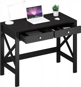 img 4 attached to Black Desk With Drawers For Home Office Or Makeup Vanity - Modern Design Writing Computer Table By ChooChoo