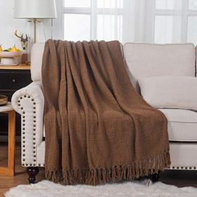 img 3 attached to Super Soft And Cozy Knitted Throw Blanket With Tassels - Ideal For Sofas, Couches, And Home Decor - Brown - 50"X60" Size