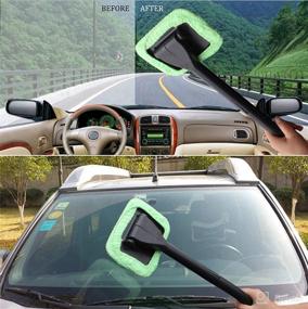 img 3 attached to 🚗 Car Windshield Cleaning Tool with Handle - Window Cleaner Brush Kit for Auto Glass, Interior and Exterior Cleaning - Microfiber Cloth Pad Head Included