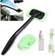 🚗 car windshield cleaning tool with handle - window cleaner brush kit for auto glass, interior and exterior cleaning - microfiber cloth pad head included logo