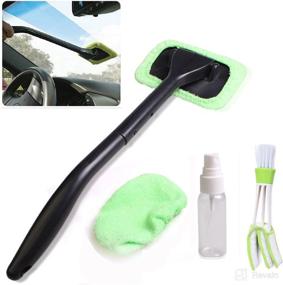 img 4 attached to 🚗 Car Windshield Cleaning Tool with Handle - Window Cleaner Brush Kit for Auto Glass, Interior and Exterior Cleaning - Microfiber Cloth Pad Head Included
