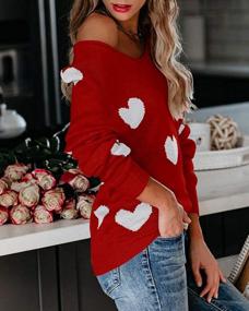 img 2 attached to Women'S Lightweight Heart Print Pullover Sweater Off Shoulder Batwing Sleeve Slouchy Tops