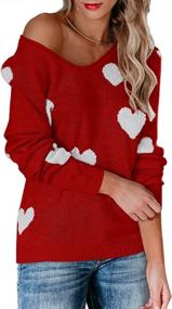img 4 attached to Women'S Lightweight Heart Print Pullover Sweater Off Shoulder Batwing Sleeve Slouchy Tops
