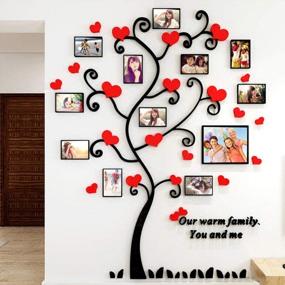 img 4 attached to Transform Your Living Room With ViviLinen 3D Wall Stickers: Family Tree Wall Decal With Picture Frames & Red Heart (Large In Black)