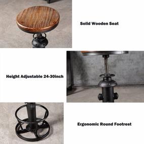 img 2 attached to Adjustable 25-31In Industrial Swivel Bar Stools Kitchen Island Dining Chairs Wooden Seat Counter Height