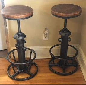 img 1 attached to Adjustable 25-31In Industrial Swivel Bar Stools Kitchen Island Dining Chairs Wooden Seat Counter Height
