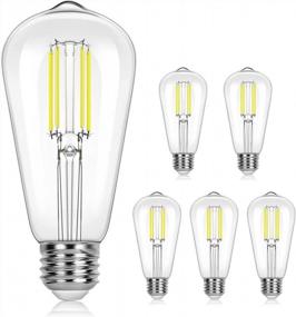 img 4 attached to 6-Pack 60W Equivalent LED Edison Bulbs - 4000K Neutral White, Dimmable ST19 Vintage Filament