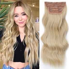 img 4 attached to 20-Inch Wavy Synthetic Blonde Clip-In Hair Extensions For Women: Vibrant And Luscious Blonde Hair Extensions