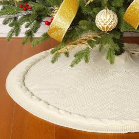 img 4 attached to Sattiyrch Luxury Cable Knit Christmas Tree Skirt - 48 Inches, Thick And Rustic Xmas Holiday Decor In Cream Color