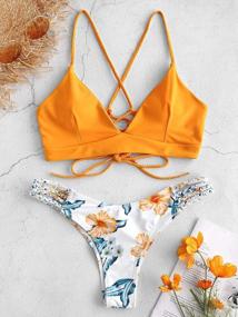 img 3 attached to Women'S Crisscross Lace-Up Tie Back Bikini Set High Leg Marble Print Two Piece Bathing Suits By ZAFUL