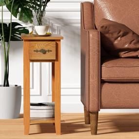img 1 attached to Walnut Narrow End Table With Storage - Perfect Small End Table For Living Room, Side Table Nightstand For Bedroom - Get Your ChooChoo Now!
