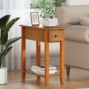 img 4 attached to Walnut Narrow End Table With Storage - Perfect Small End Table For Living Room, Side Table Nightstand For Bedroom - Get Your ChooChoo Now!