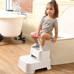 img 3 attached to 👶 Kids Double Step Stool - Ideal for Potty Training, Kitchen, Bathroom, and Toilet - Anti-Slip Strips for Safety - Stackable, Wide Steps - 2 Pack in White