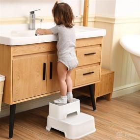 img 2 attached to 👶 Kids Double Step Stool - Ideal for Potty Training, Kitchen, Bathroom, and Toilet - Anti-Slip Strips for Safety - Stackable, Wide Steps - 2 Pack in White