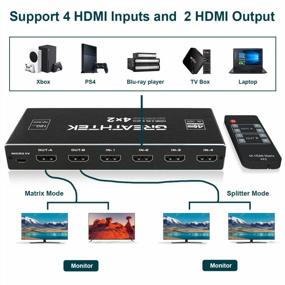 img 2 attached to GREATHTEK HDMI Matrix Switch 4X2 4K@60Hz, Audio EDID Extractor With IR Remote Control, HDR Vision SPDIF 5.1CH & Optical & L/R 3.5 Mm Output, HDMI 2.0 Splitter 3D
