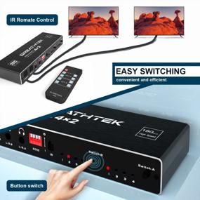 img 1 attached to GREATHTEK HDMI Matrix Switch 4X2 4K@60Hz, Audio EDID Extractor With IR Remote Control, HDR Vision SPDIF 5.1CH & Optical & L/R 3.5 Mm Output, HDMI 2.0 Splitter 3D