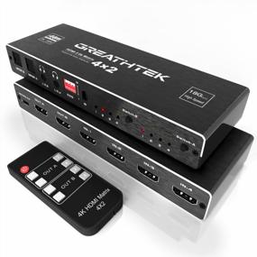 img 4 attached to GREATHTEK HDMI Matrix Switch 4X2 4K@60Hz, Audio EDID Extractor With IR Remote Control, HDR Vision SPDIF 5.1CH & Optical & L/R 3.5 Mm Output, HDMI 2.0 Splitter 3D
