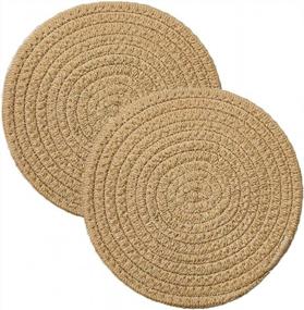 img 4 attached to Larpur Pack Of 2 Trivet Pot Holders, 7” Cotton Thread Weave Hot Mat Set Coasters, Hot Pad For Cooking And Baking (Khaki-2 Pcs)