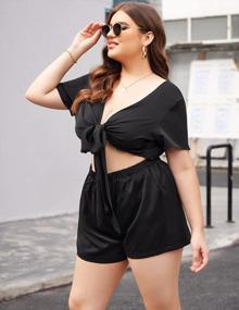 img 2 attached to Plus Size Women'S Outfit: IN'VOLAND 2-Piece Sexy V Neck Crop Top & Shorts Sets W/ Pockets
