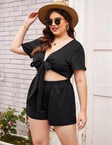 img 3 attached to Plus Size Women'S Outfit: IN'VOLAND 2-Piece Sexy V Neck Crop Top & Shorts Sets W/ Pockets