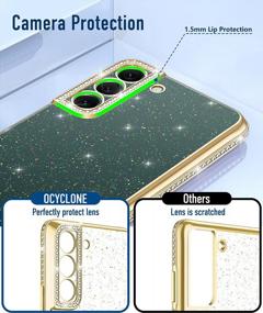 img 1 attached to Сверкающий прозрачный золотой блестящий алмазный бампер с защитой камеры для Samsung Galaxy S22 - совместим с 6,1-дюймовой моделью, идеально подходит для женщин и девочек - от OCYCLONE