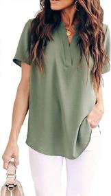 img 2 attached to Summer Casual Chiffon Blouses For Women - Loose Fit Split V Neckline Tunic Tops With Short Sleeves By Allimy