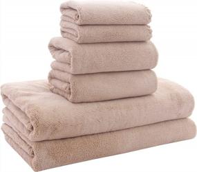 img 4 attached to 6-Piece Brown Microfiber Coral Velvet Ultra Soft Quick Drying Towel Set - 2 Bath, 2 Hand & 2 Washcloths For Fitness, Sports, Yoga & Travel.