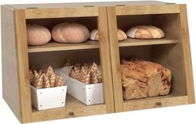 img 4 attached to Бамбуковый ящик для хранения хлеба с прозрачными окнами, двухслойной кухонной столешницей, контейнером в деревенском стиле и регулируемой полкой - 60HSLZPC01BB