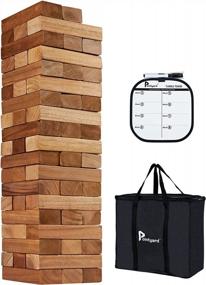 img 4 attached to Pointyard Giant Tumble Tower - Family Game Set With 56PCS Of Carbonized Pine Blocks And Dice Scoreboard For Teens And Adults, Stack To 5FT+ And Comes With Carry Bag