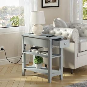 img 1 attached to Grey ChooChoo Narrow End Table With Charging Station, USB Ports & Power Outlets And Hidden Drawer