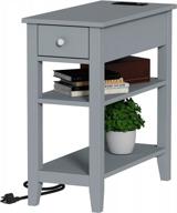 grey choochoo narrow end table with charging station, usb ports & power outlets and hidden drawer logo