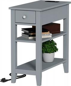 img 2 attached to Grey ChooChoo Narrow End Table With Charging Station, USB Ports & Power Outlets And Hidden Drawer